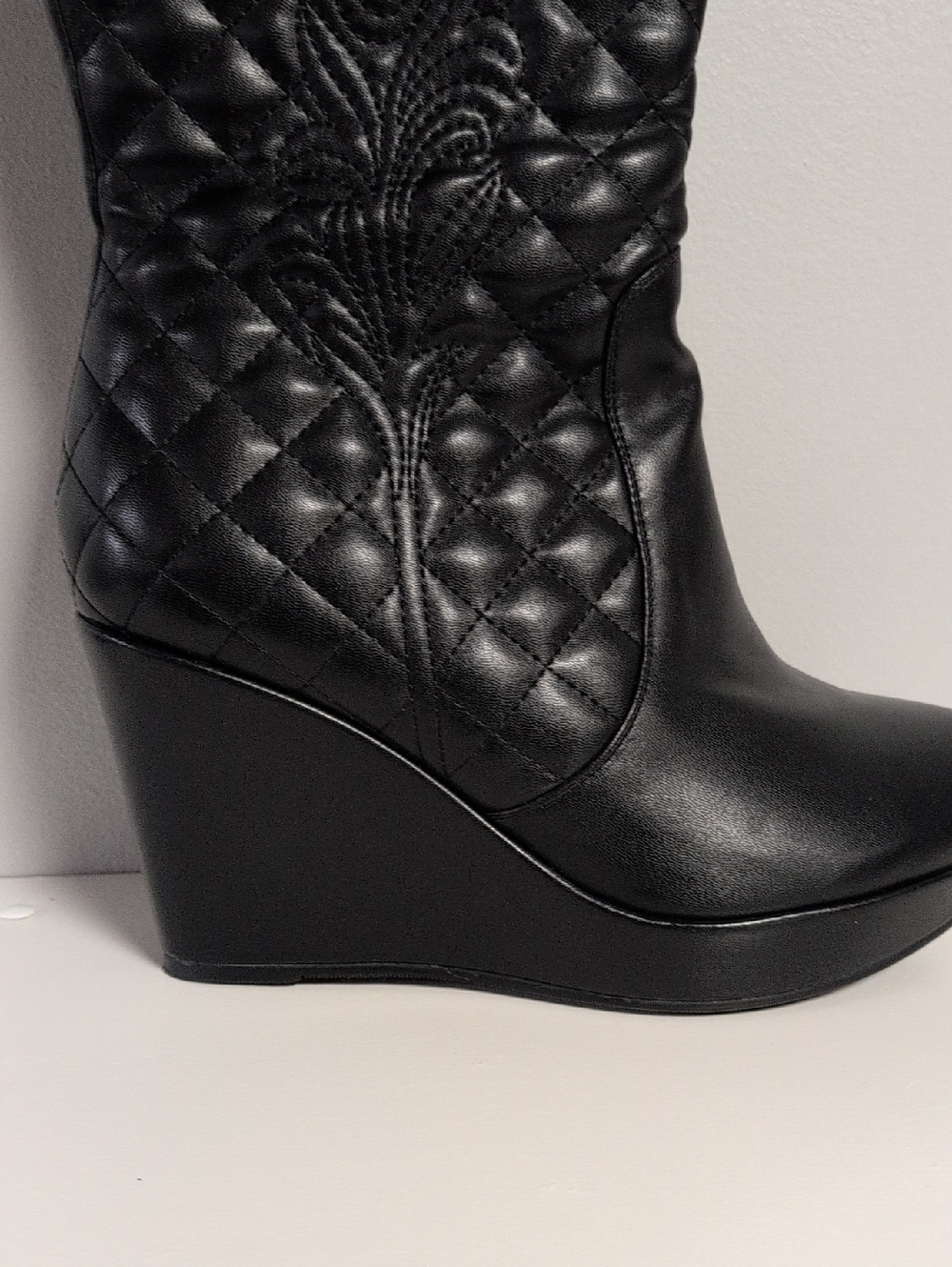 Women's Addition Elle Heeled Boots Knee High Zipper Platform Black Alternative - Picture 3 of 9